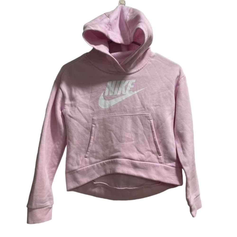 Nike Girl's Club Fleece Hi Low Pullover Pink/ White size Medium EUC‎
